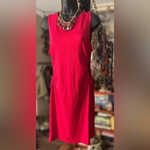 Ambiance Red Ribbed Bodycon Dress • Size L • Side Cutout Ruched Sexy Club Dress